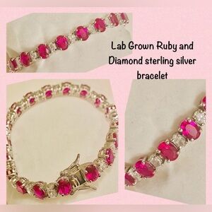 Lab Grown Ruby and Lab Grown Diamond Sterling Silver Bracelet